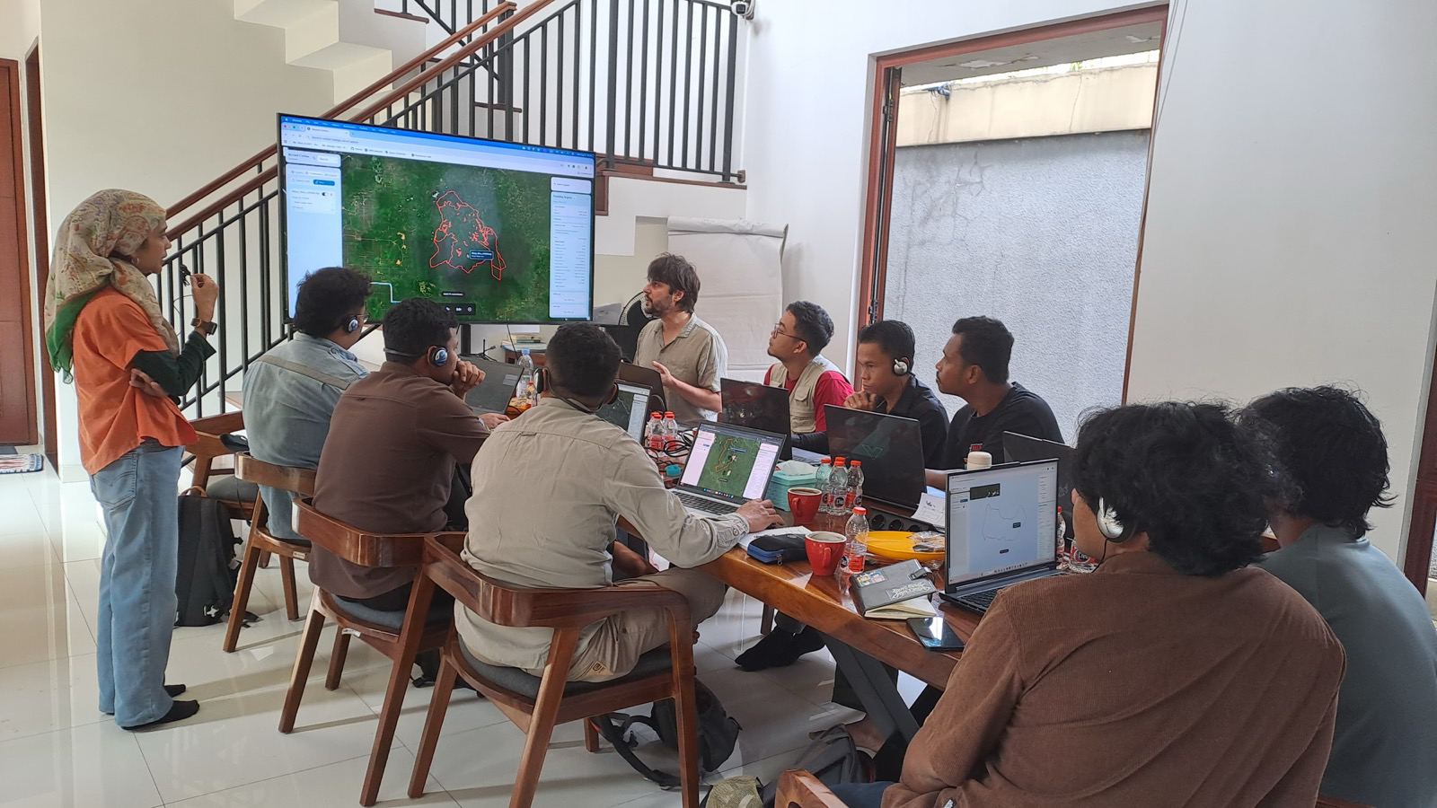 Workshop participants in Bogor, Indonesia during the Beyond Carbon platform presentation and setup during the hands-on WebGIS training session in August 2026.